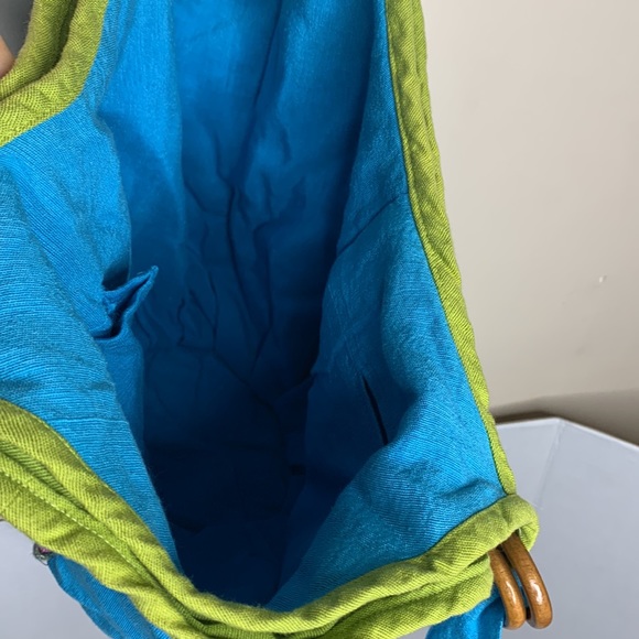 Blue Cotton Handmade Boho Satchel | Bucket Bag | Market Hippie Carry On Tote - Picture 7 of 8